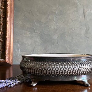 Beautiful Antique Silver Reticulated Jardinere Planter w/ Porcelain Insert