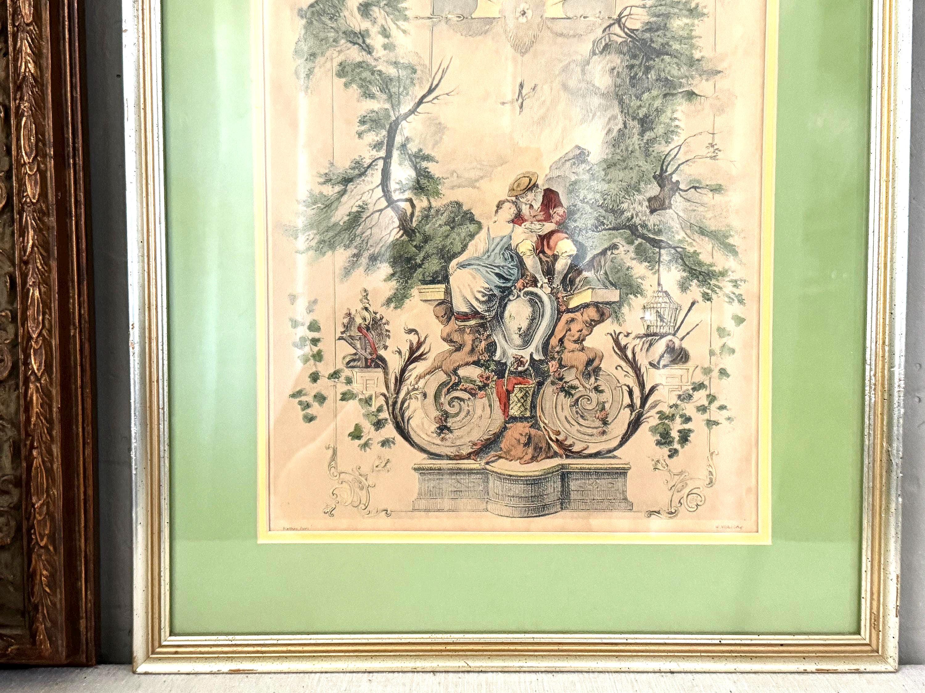 Vintage French Rococo Courting Couple Lithograph, Watteau Style, Gold ...