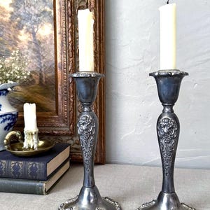 Beautiful Vintage Pair of Silver Plated Ornate Floral Candlestick Holders
