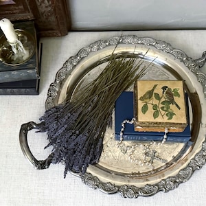 Vintage Ornate Victorian Etched Design Silver Plate Circular Tray W/ Decoeative Handles