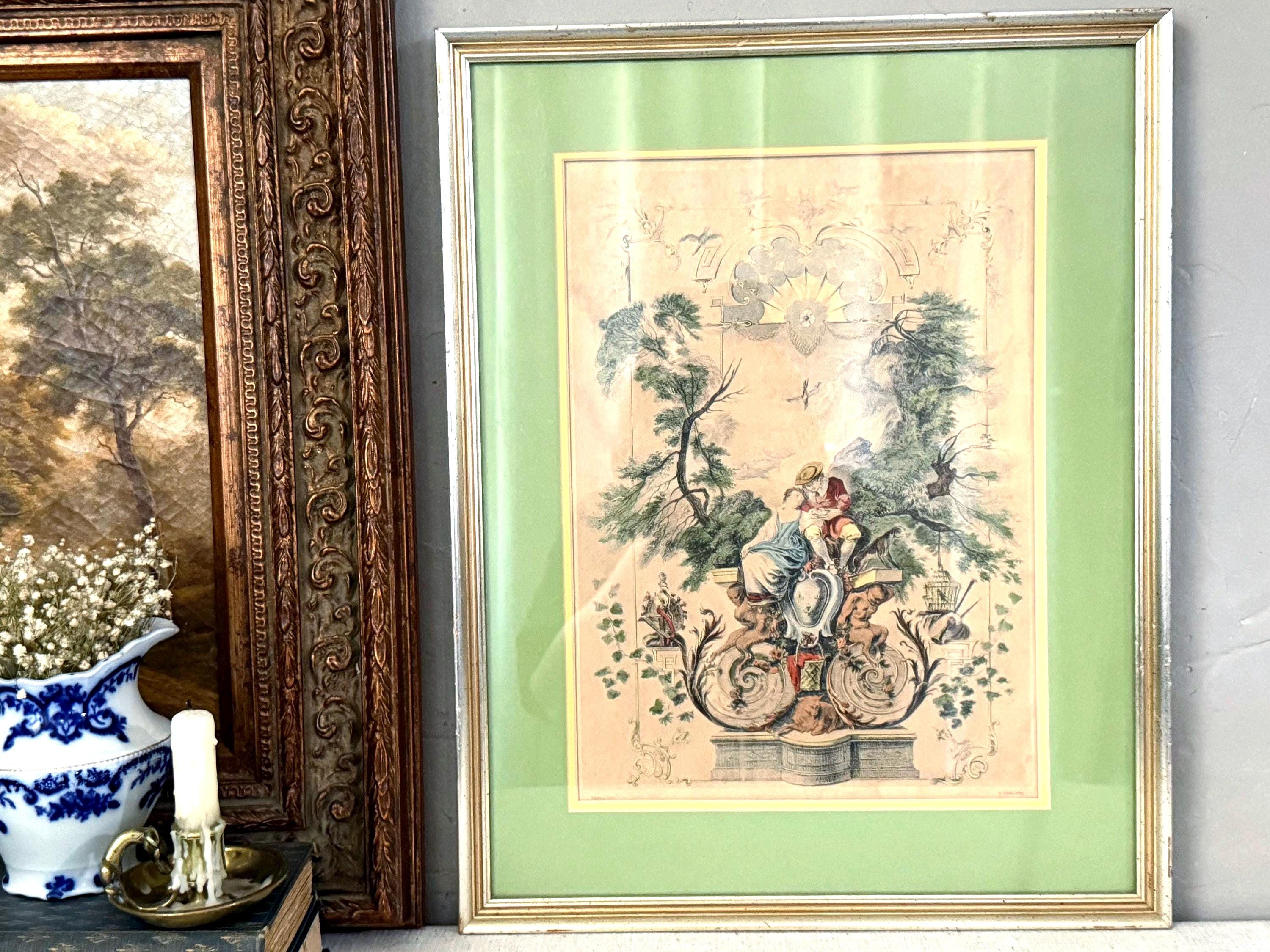 Vintage French Rococo Courting Couple Lithograph, Watteau Style, Gold ...