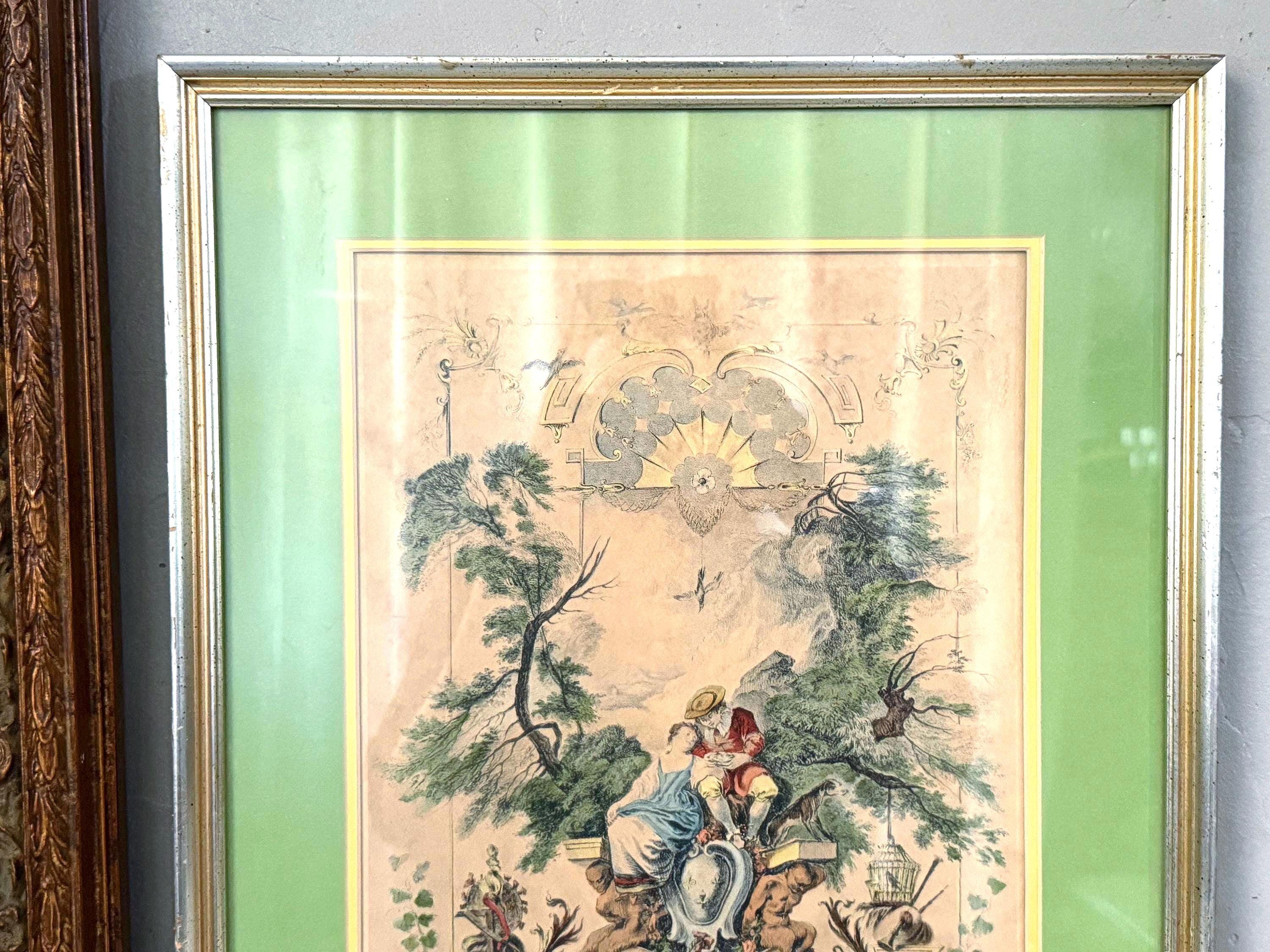 Vintage French Rococo Courting Couple Lithograph, Watteau Style, Gold ...