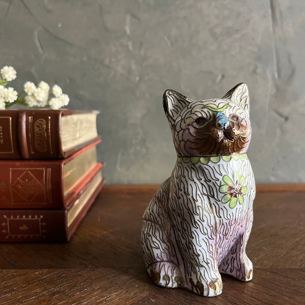 Adorable Vintage Cloisonné Cat Figurine