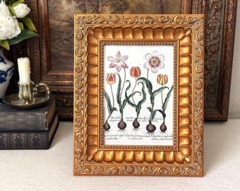 Vintage Ornate 5x7 Gold Gilt Wooden Picture Frame w/ Floral Picture