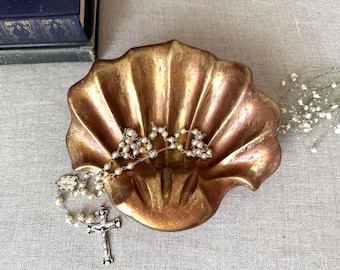 Adorable Vintage Decorative Gold Florentine Style  Shell Trinket Dish