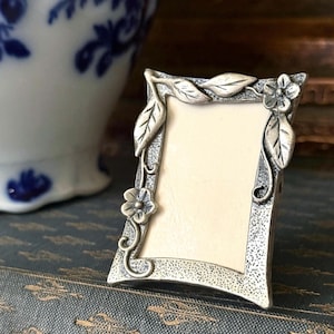 Adorable Vintage Tiny Miniature Pewter Floral Design Picture Frame - No Glass