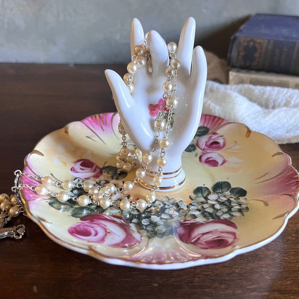 Beautiful Vintage Hand Painted Floral Hand Trinket Dish - Jewelry Dish