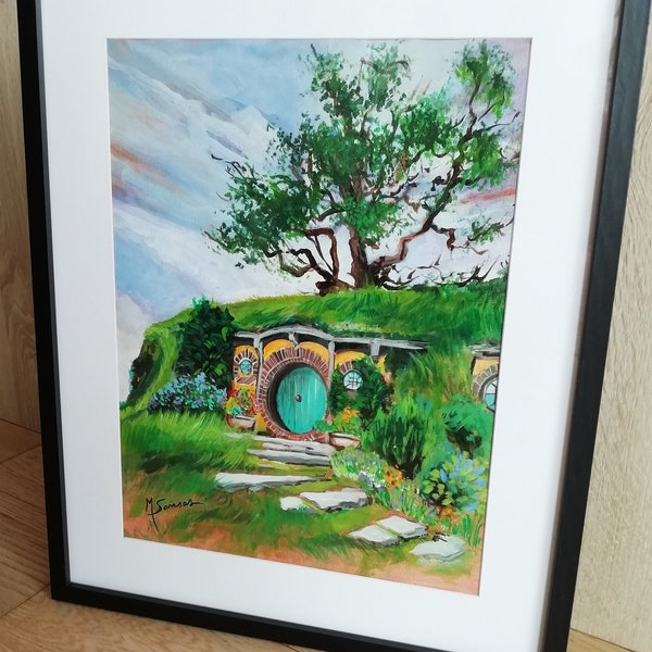 ACRYLIQUE  ORIGINALE  "Cul de sac" 30 x 40 cm, non encadré, Fan art cinéma de fantasy, cinéma, Bilbo le Hobbit. Maison. Tolkien livre.