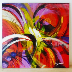 Dipinto originale su tela &quot;Cuore giallo&quot;, 80 x 80 cm, pittura acrilica astratta, formato quadrato