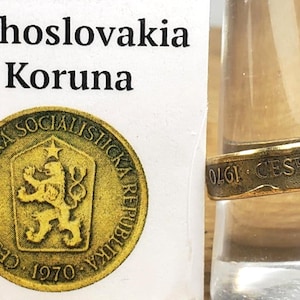 Czechoslovakia 1970 One Koruna Coin Ring Handmade Jewelry Vintage Czech Currency Size 7.25 Gift For Him or Her