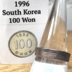 South Korea 1996 100 Won Coin Ring Handmade Jewelry Vintage Korean Currency Size 9.25 Gift for Him or Her