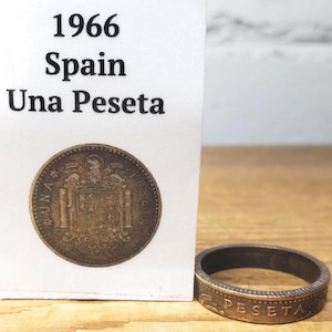 Spain 1966 Una Peseta Coin Ring Handmade Jewelry Vintage Spanish Currency Size 8.5 Gift For Him or Her