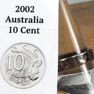 Australia 2002 Ten Cent Coin Ring Handmade Jewelry Australian Currency Size 8 3/4 Gift For Him or Her