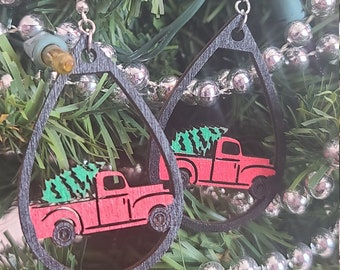 HOLIDAY TRUCK EARRINGS svg - Laser Cut Holiday Truck- Hot Chocolate Earrings Svg - Digital Download Truck