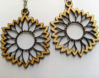 Sunflower, SVG, Earrings, Laser Cut, Instant Download