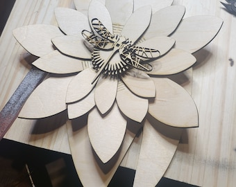 WATER LILY DRAGONFLY Wall Hanger, Lotus, Center Piece, Laser Cut File
