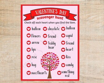 Gra w poszukiwanie skarbów na Walentynki | Gra walentynkowa do wydrukowania | Zabawne gry walentynkowe | Gry imprezowe | Dla dzieci i dorosłych | Galentine's Day