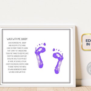 Arte com pegadas "Caminhe comigo, papai", presente para o Dia dos Pais (Download digital)