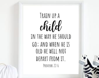 Proverbs 22:6 Scripture Art Print, Bible Verse Typography (Digital Download)
