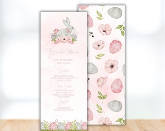 Modello di menu modificabile per il brunch di Pasqua, menu di Pasqua stampabile, menu del coniglietto di Pasqua, menu del brunch per la caccia alle uova di quartiere, menu di Pasqua della chiesa