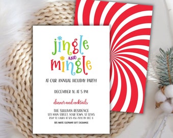 Editable Christmas Party Invitation, Jingle & Mingle Christmas Party Invitation, Holiday Party Invite, Holiday Party Invite, Edit with Corjl