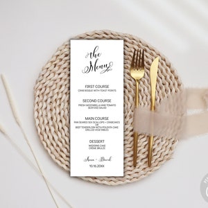Elegancki, minimalistyczny szablon menu na lunch/kolację/brunch Menu do druku, konfigurowalny szablon menu na prysznic lub wesele