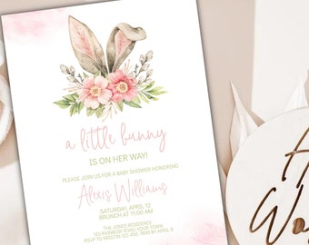 Editable Bunny Ears Baby Shower Invitation, Baby Shower Invite Printable, A new bunny Baby Shower, Customizable Invitation Template Invite