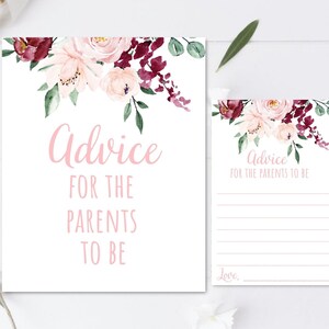 Signo floral de baby shower, consejos para que los padres sean signos y tarjetas, tarjeta de deseo de bebé, deseo de bebé, baby shower, descarga instantánea, imprimible