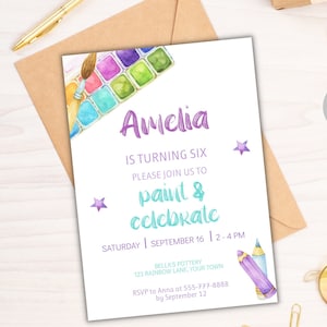 Art Painting Birthday Party Invitation, Painting Party Invite, Paint Party Birthday theme, Girl Birthday Invite Painting, Digital Download
