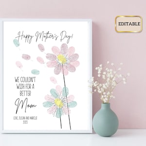 Editable Printable Dandelion Fingerprint Art / Keepsake Craft / Baby Toddler Child DIY Gift  / Happy Mother&#39;s Day/ Gift for Mom / DOWNLOAD