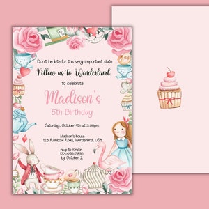 Editable Alice in Wonderland Birthday Party Invitation, Girls Birthday Party Invitation Template, Printable Birthday Invitation, Alice Party