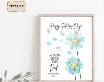Editable Printable Dandelion Fingerprint Art / Keepsake Craft / Baby Toddler Child DIY Gift  / Happy Father's Day/ Gift for Dad / DOWNLOAD