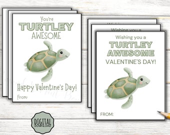 Turtle Valentine, You are Turtley Awesome, Wishing you a Turtley Awesome Valentine's Day, School Class Valentines, Valentine's Day Card