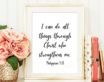 I Can Do All Things Through Christ Who Strengthens Me Printable Wall Art, Philippians 4:13, Bible Verse Printable, Christian Nursery Art