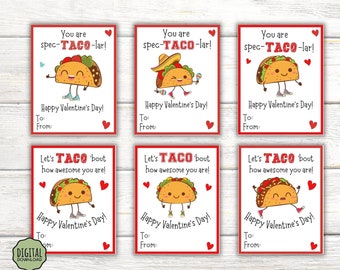 Taco Valentines voor school, Taco Valentijnsdagkaarten, Taco Valentine-kaarten voor kinderen, afdrukbare Valentijnstags