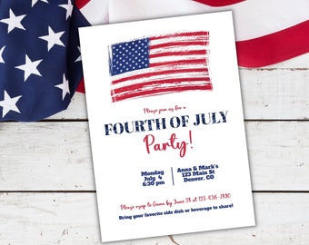 EDITABLE 4th of July Invitation, Independance Day Celebration, US Flag Neighborhood Block Party, Backyard BBQ Printable Invitation Template