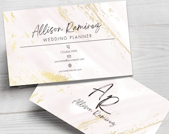Editable Business Card Template, Pink & Gold Business Card, DIY Business Card, Custom Business Card, Canva Business Card Template