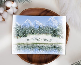 Winter Solstice Printable Card | Solstice Blessings | Holiday Card | Winter Holiday | Winter Greeting Card | Blank Card | Snow Mountains