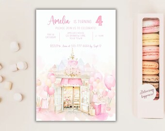 Paris in Pink Party Invitation, Paris Birthday Party, Paris Birthday Invitation, French Patisserie, French Shop, French Cafe, Paris Boutique