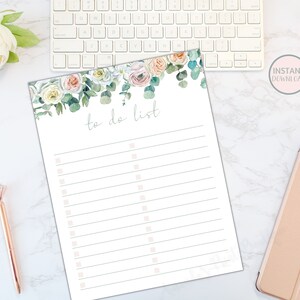 Lista de tarefas para impressão, inserção de planejador aquarela Blush Boho Floral, lista mestre Boho Pink, negócios, casa, tamanho carta PDF, download