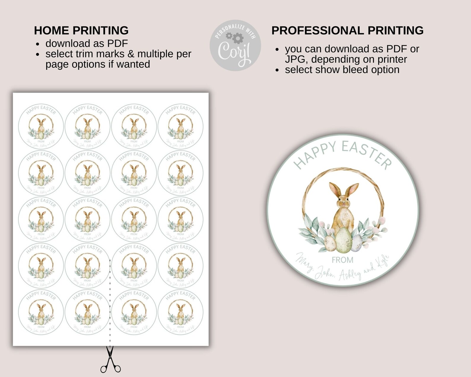 Editable Easter Bunny Label Template 2 Inch Round Easter Gift - Etsy