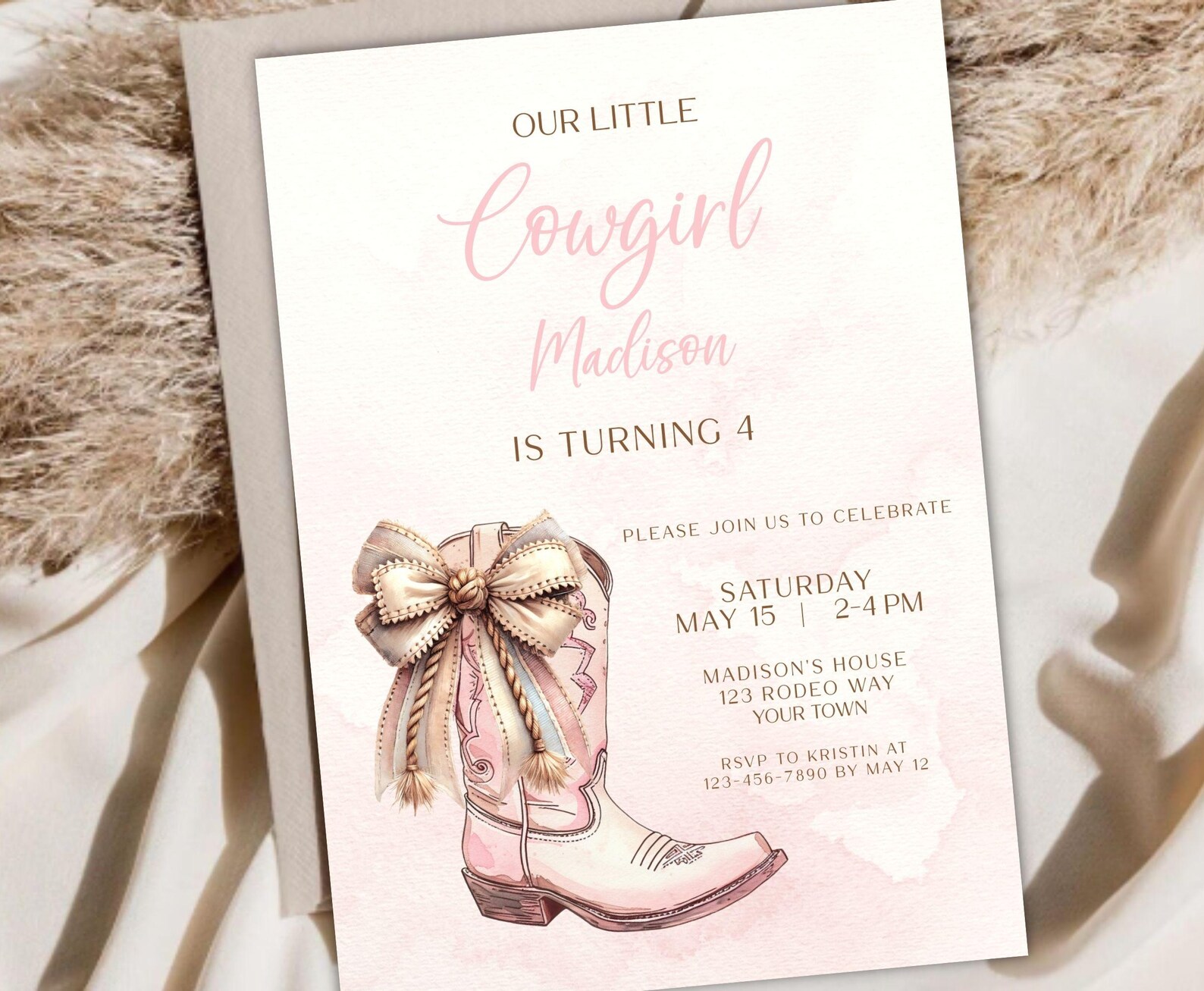 Invitación de cumpleaños de vaquera, plantilla de invitación con botas ...