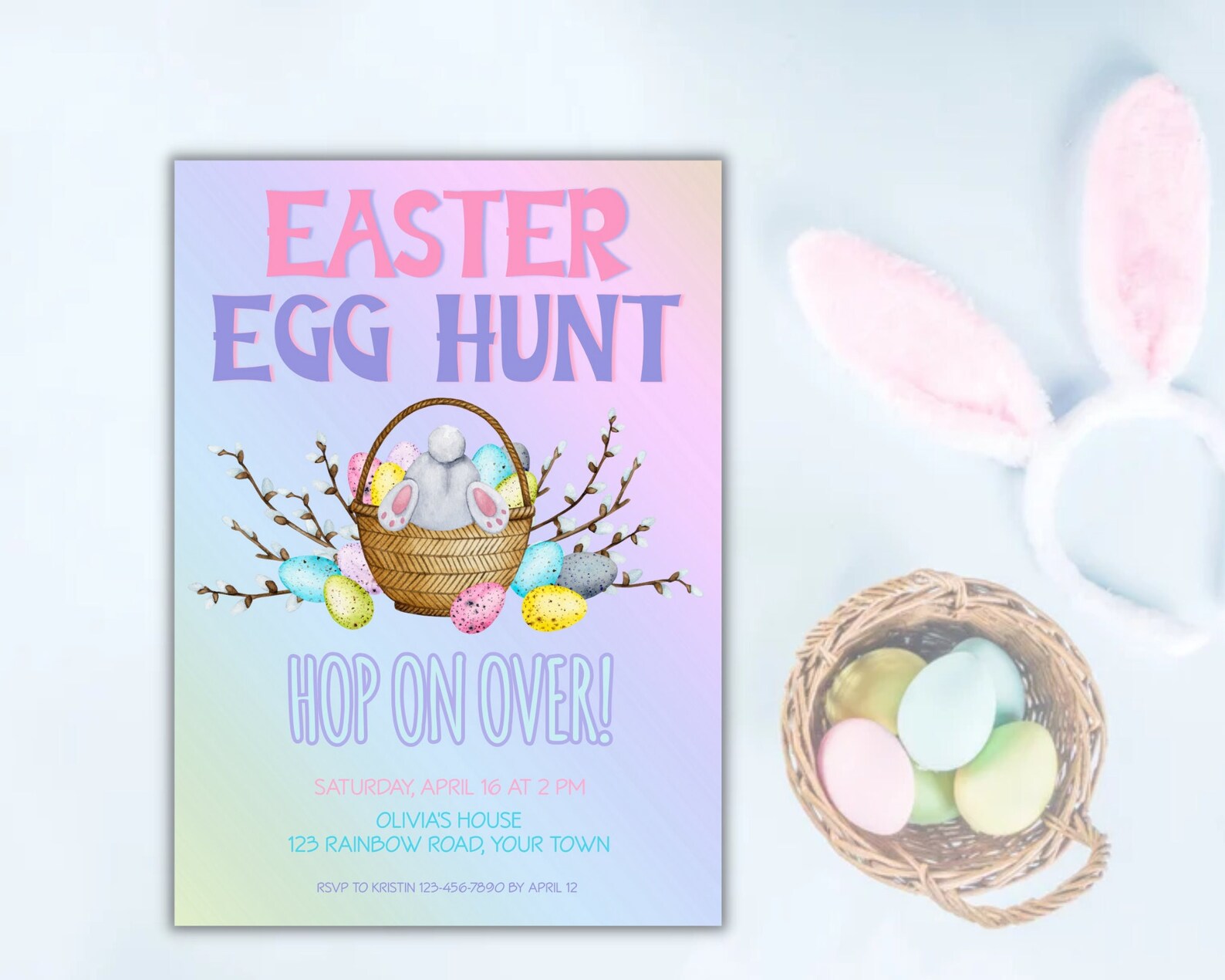 Editable Easter Egg Hunt Invitation Template, Hop on Over Easter Egg ...