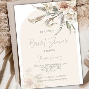 Boho Bridal Shower Invitation, Bohemian Bridal Shower, Boho Floral  Bridal Shower, Editable Boho Bridal Shower Template, Floral Leave Invite
