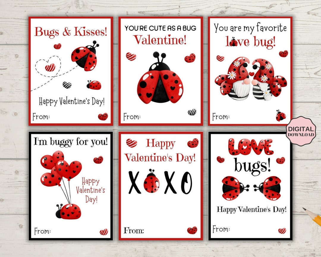 Ladybug Printable Valentine Card, Kids Printable Valentine, Valentine