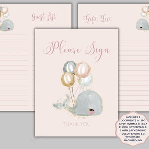 Wal mit Ballon Gästeliste, Geschenkliste druckbar, Bitte unterschreiben Tischschild, Baby Shower Geschenk Liste, Geschenk Tracker, Duschgästeliste