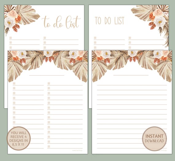 Boho Floral Printable to Do List Watercolor Floral Planner - Etsy