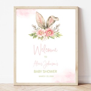 Editable Bunny Ears Horizontal & Vertical Welcome Signs, Bunny Baby Shower Sign, Bunny Ears Baby Shower Welcome Sign, Brunch Sign Template