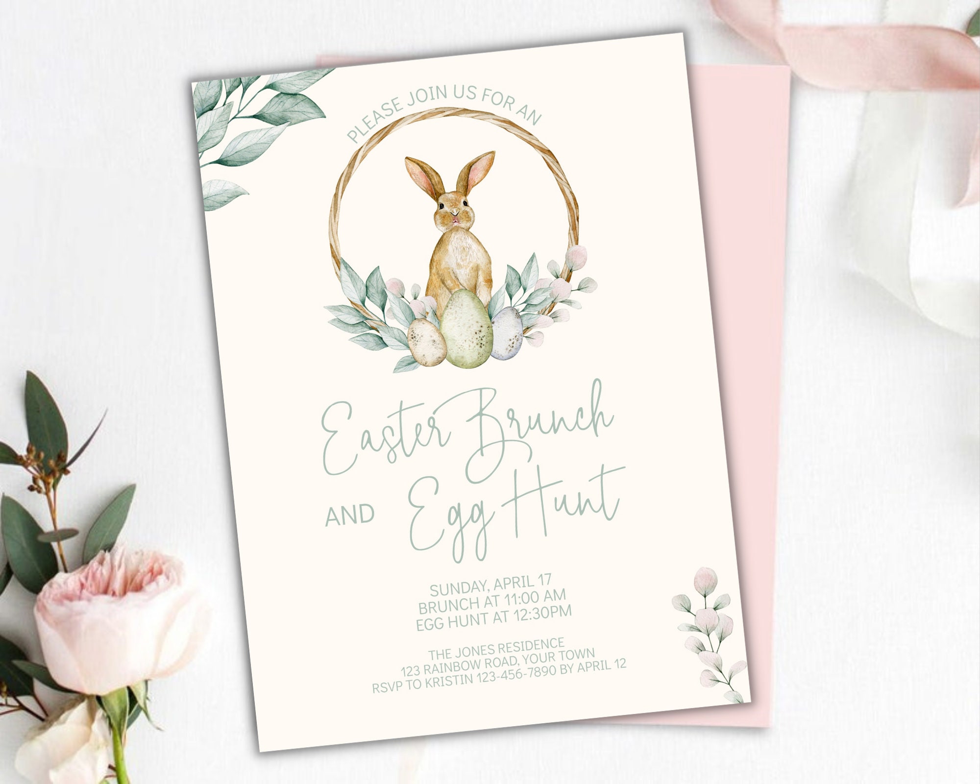 Editable Easter Brunch Invitation Template, Easter Egg Hunt Invite ...