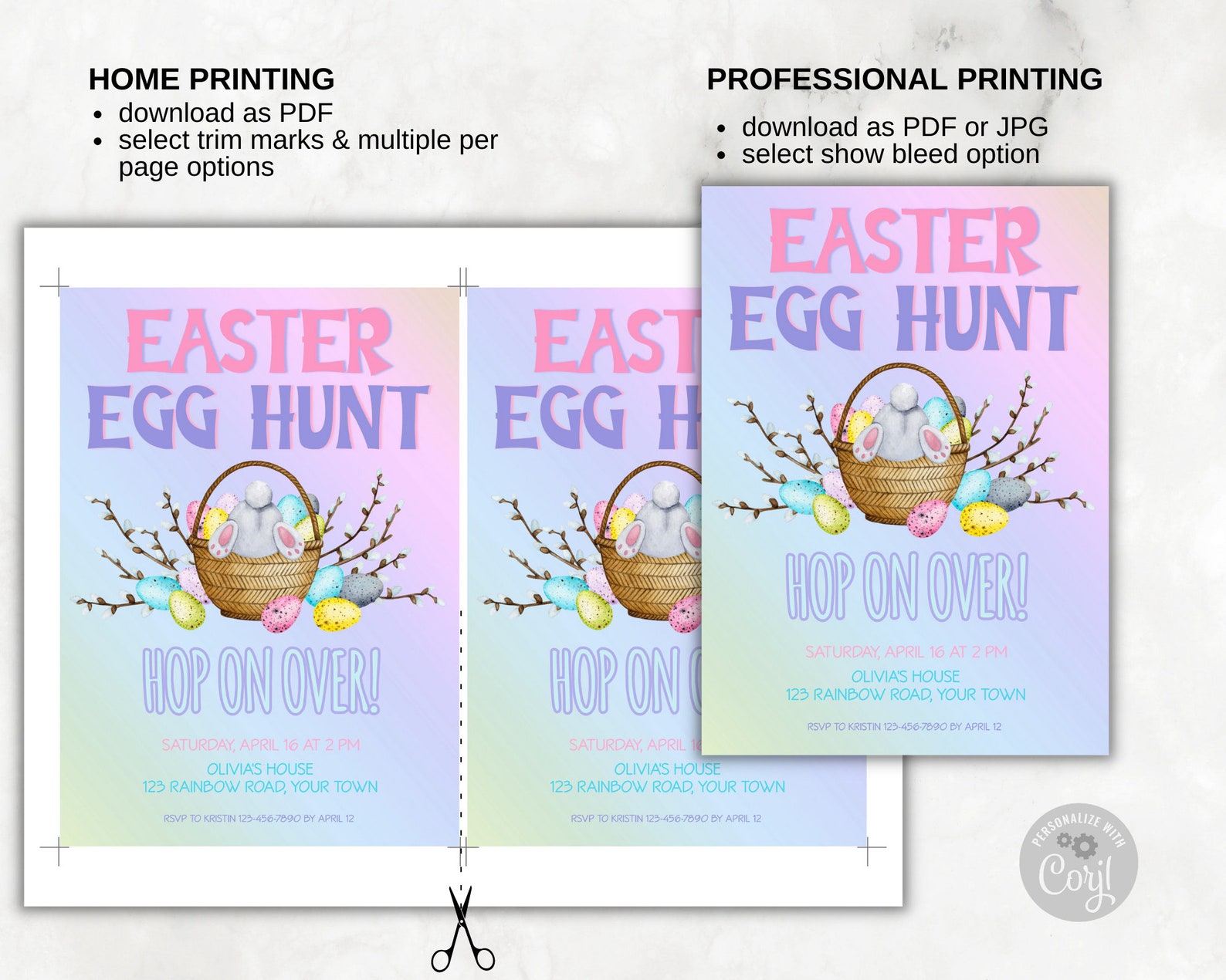 Editable Easter Egg Hunt Invitation Template, Hop on Over Easter Egg ...